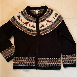 Hannah Black and Brown Cardigan with Bird Design